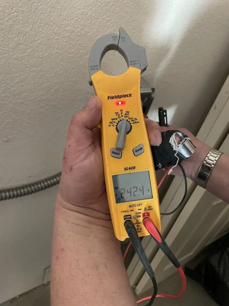 Voltage testing with clamp meter during Ceiling Fan Installation in Bethlehem